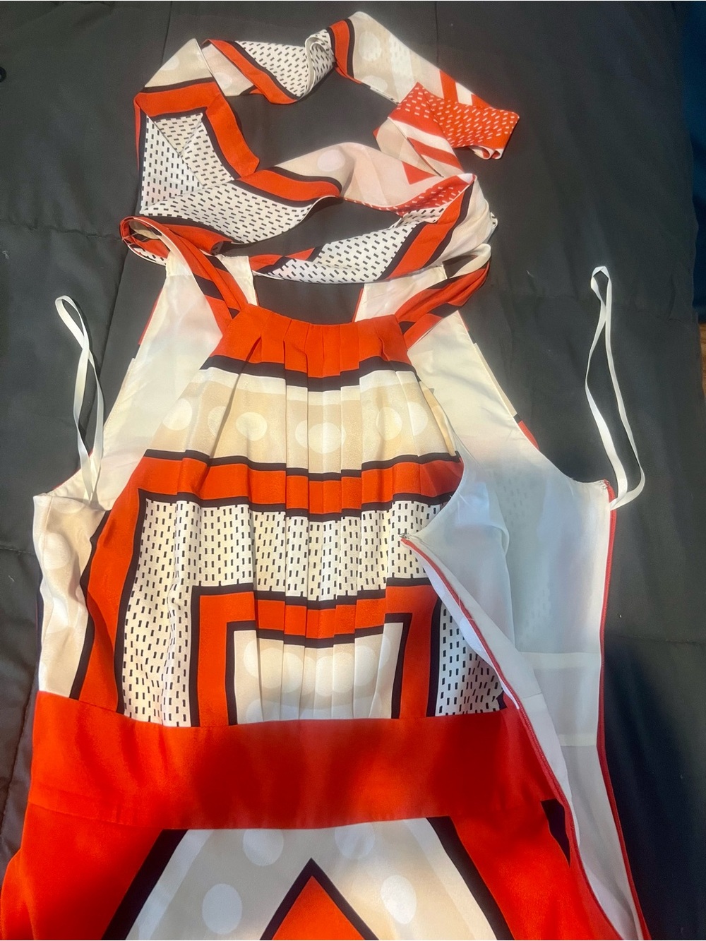 Eliza J Orange and Cream Geometric Halter Maxi Dress - Picture 5 of 6